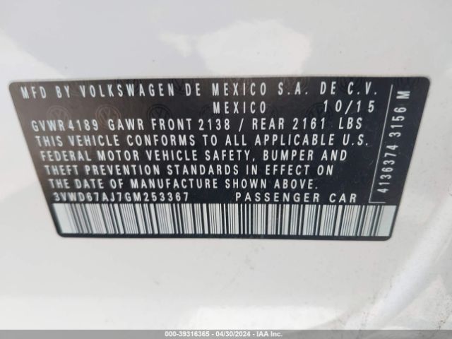 3VWD67AJ7GM253367 Volkswagen Jetta 1.4t Se