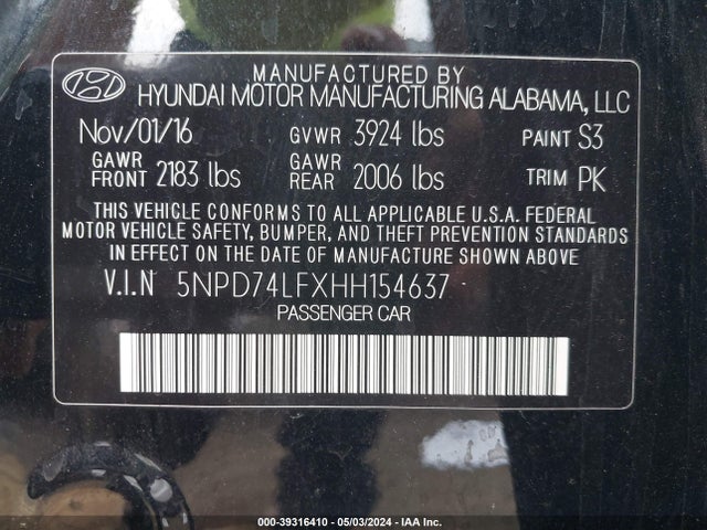 Hyundai ELANTRA SE 2017 5NPD74LFXHH154637 Image 9