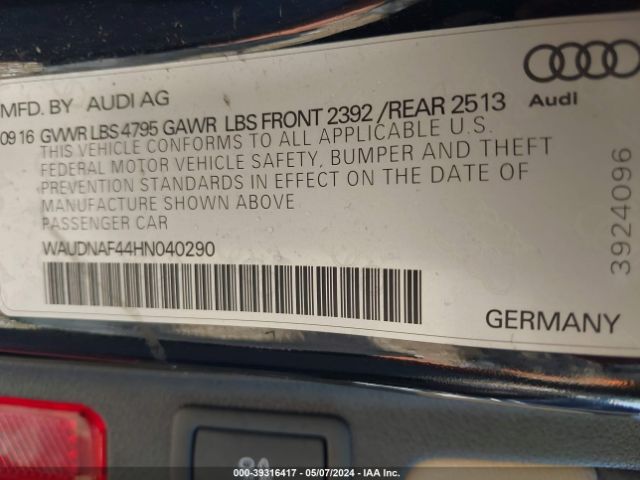 WAUDNAF44HN040290 Audi A4 2.0t Season Of Audi Premium