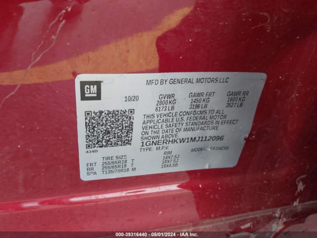 1GNERHKW1MJ112096 Chevrolet Traverse Fwd Lt Leather