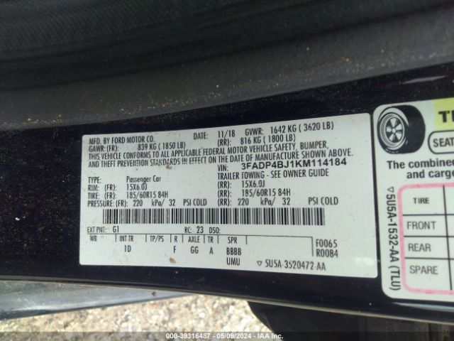 3FADP4BJ1KM114184 Ford FIESTA SE