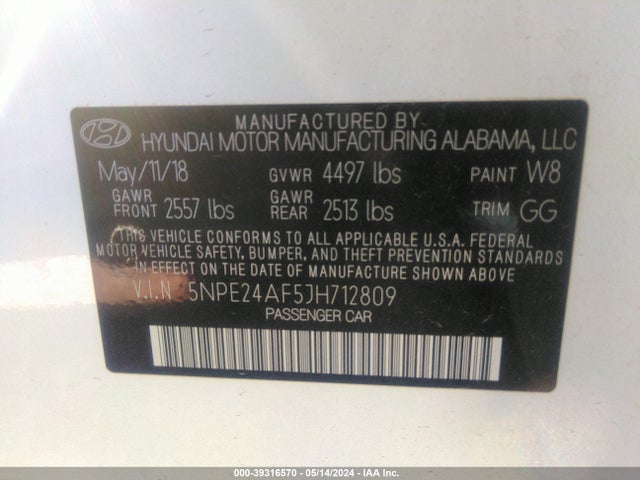 Hyundai SONATA SE 2018 5NPE24AF5JH712809 Image 9