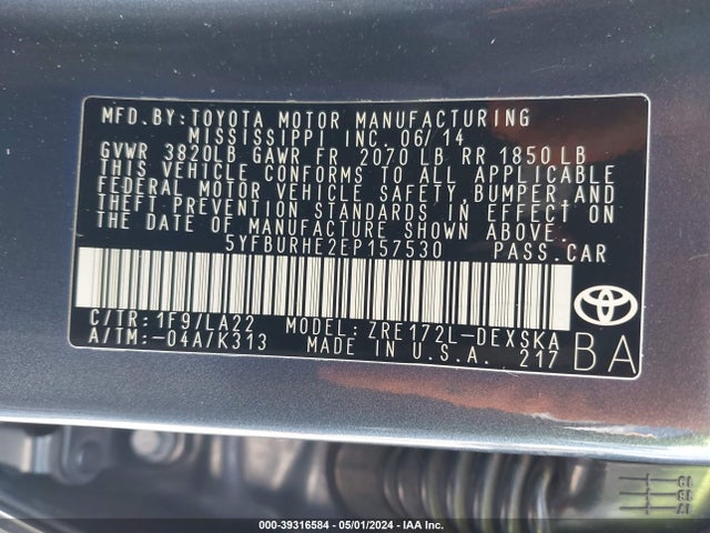 Toyota Corolla S Premium 2014 5YFBURHE2EP157530 Image 9