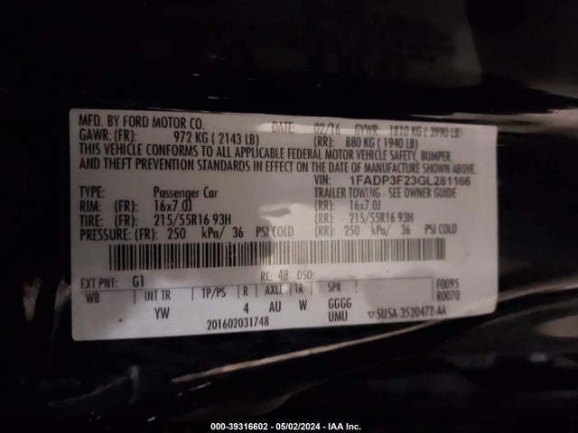 Ford FOCUS SE 2016 1FADP3F23GL281166 Image 9