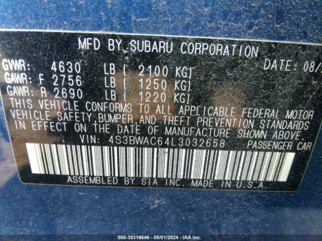 4S3BWAC64L3032658 Subaru Legacy Premium
