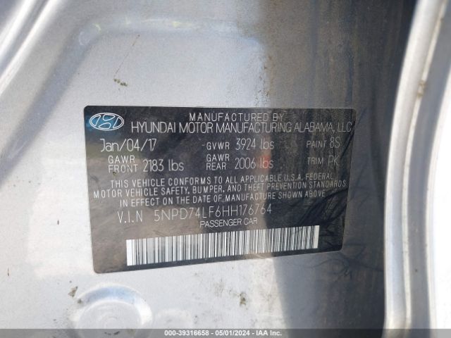 5NPD74LF6HH176764 Hyundai ELANTRA SE