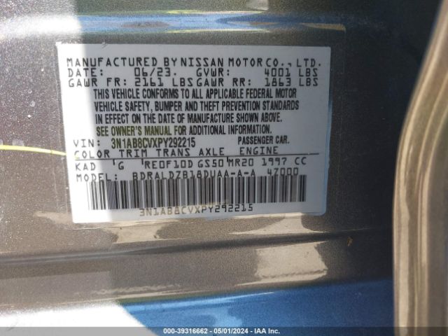 3N1AB8CVXPY292215 Nissan Sentra Sv Xtronic Cvt