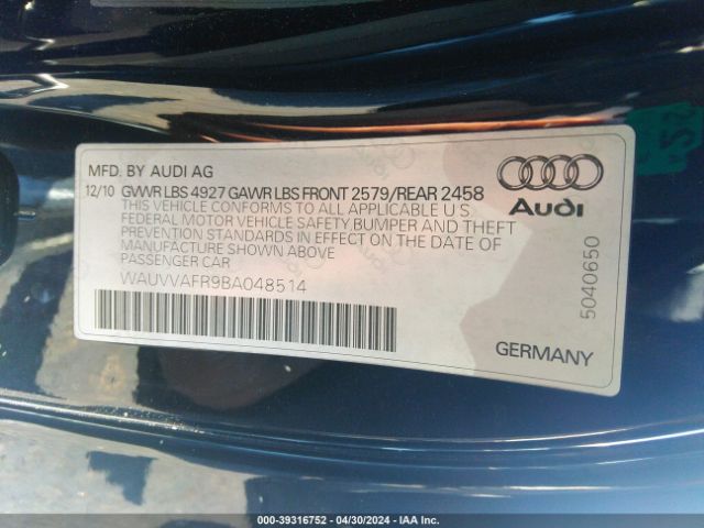 2011 AUDI S5 WAUVVAFR9BA048514 Photo 8