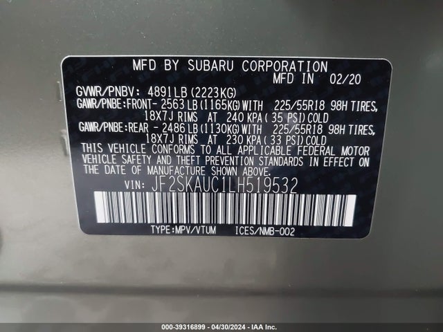Subaru Forester Limited 2020 JF2SKAUC1LH519532 Image 9