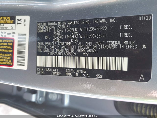 Toyota Highlander Platinum 2020 5TDFZRAH3LS005039 Image 9