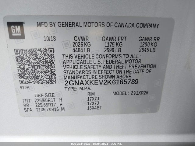 Chevrolet EQUINOX LT 2019 2GNAXKEV2K6165789 Image 9