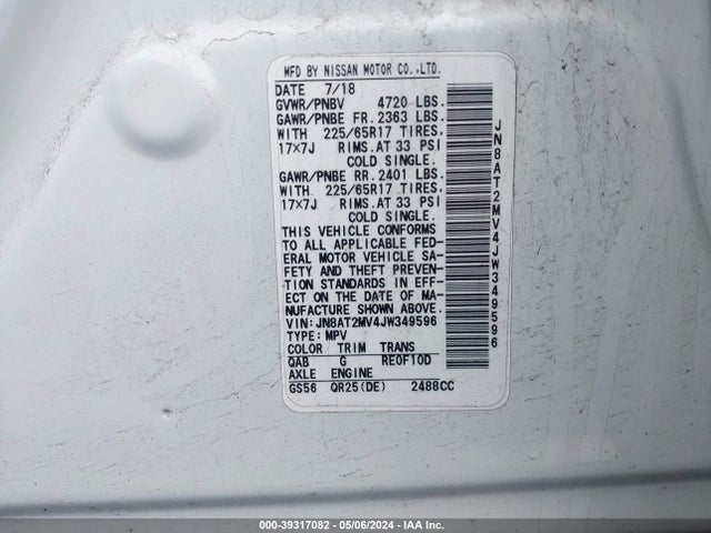 Nissan ROGUE SV 2018 JN8AT2MV4JW349596 Image 9