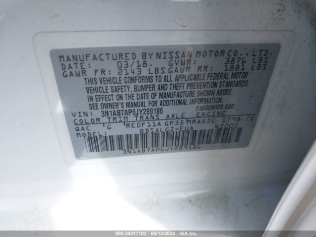 3N1AB7AP6JY289186 Nissan SENTRA SL