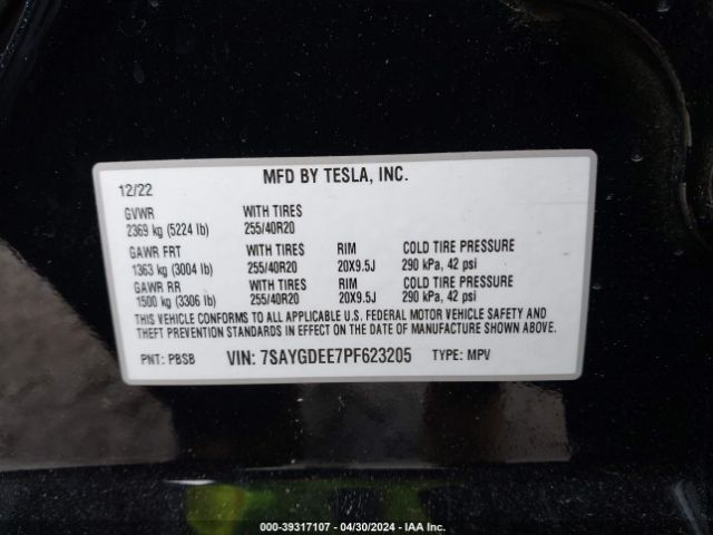 7SAYGDEE7PF623205 Tesla Model Y Awd/long Range Dual Motor All-wheel Drive