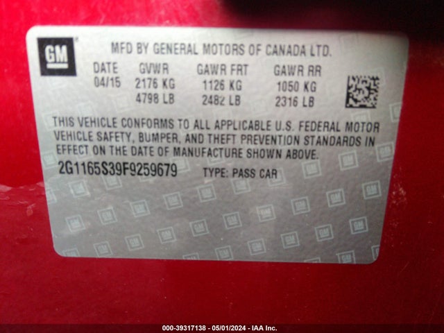Chevrolet IMPALA 2LZ 2015 2G1165S39F9259679 Image 9