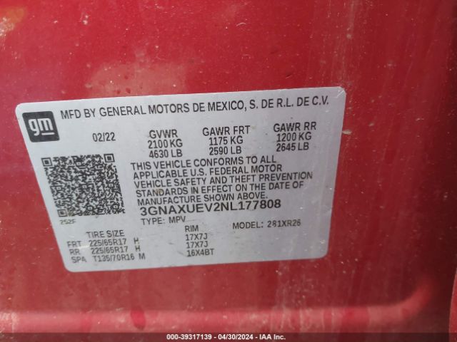 2022 CHEVROLET EQUINOX 3GNAXUEV2NL177808 Photo 8