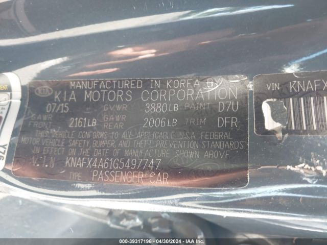 KNAFX4A61G5497747 KIA FORTE LX