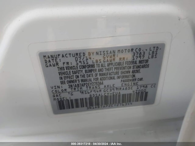 Nissan SENTRA S 2014 3N1AB7AP2EY276344 Image 9