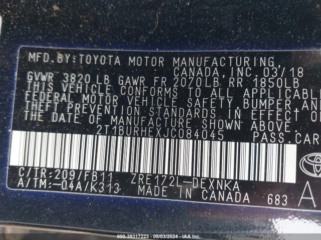Toyota COROLLA LE 2018 2T1BURHEXJC084045 Image 9