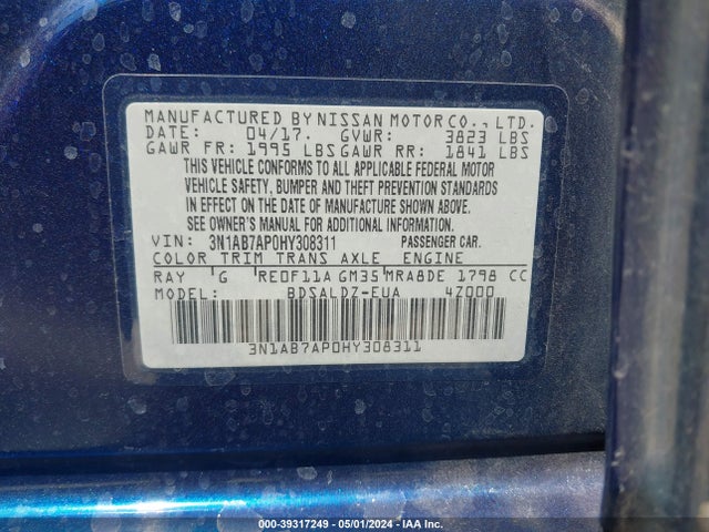 Nissan SENTRA SV 2017 3N1AB7AP0HY308311 Image 9