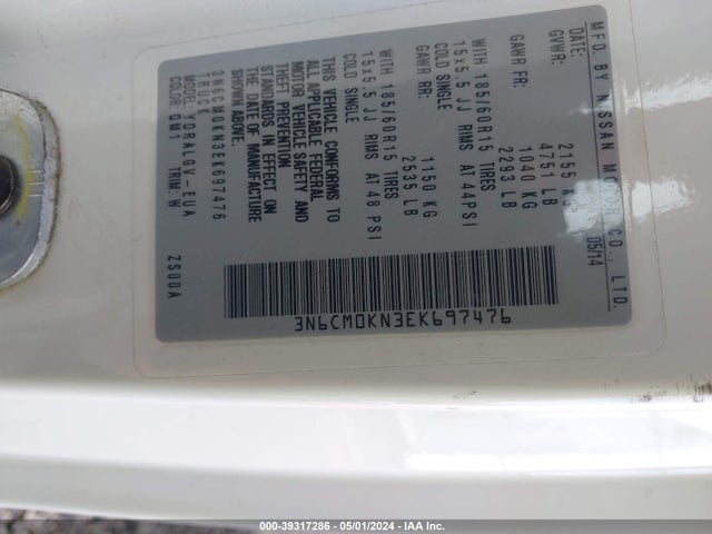 Nissan NV200 SV 2014 3N6CM0KN3EK697476 Image 9