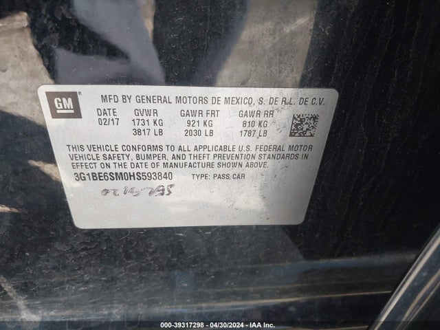 Chevrolet Cruze Lt Auto 2017 3G1BE6SM0HS593840 Image 9