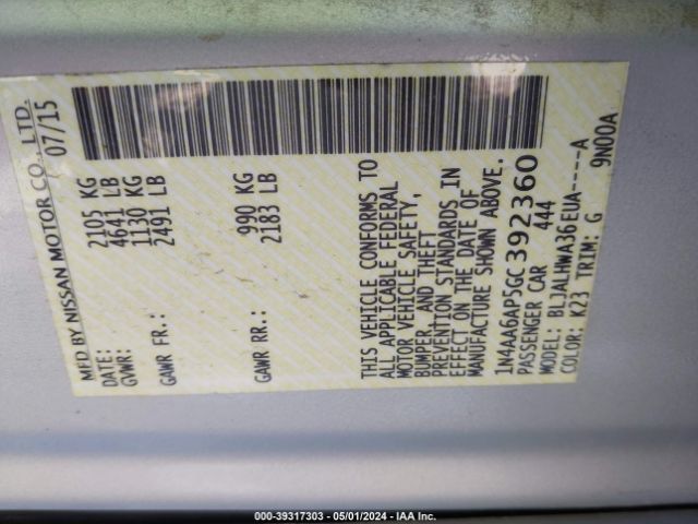 1N4AA6AP5GC392360 Nissan Maxima 3.5 Platinum