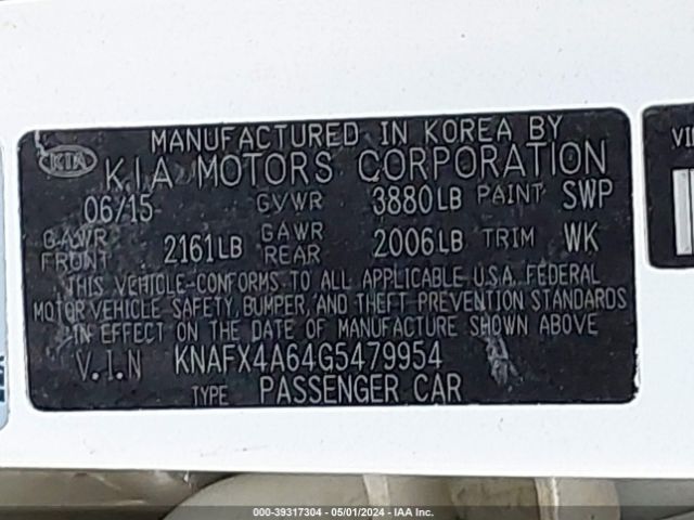 KNAFX4A64G5479954 KIA FORTE LX