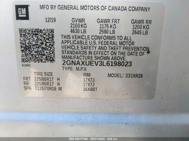 2020 CHEVROLET EQUINOX 2GNAXUEV3L6198023 Photo 8