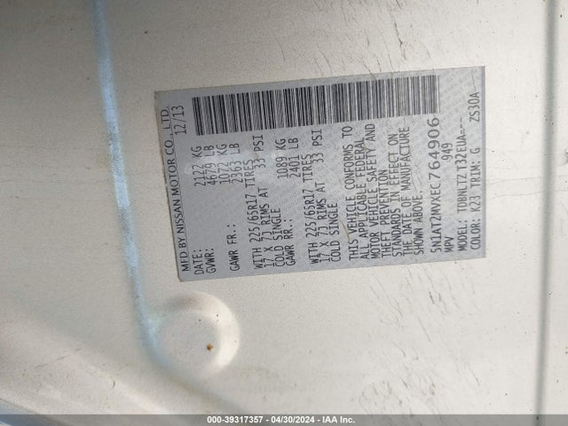 Nissan ROGUE SV 2014 5N1AT2MVXEC764906 Image 9