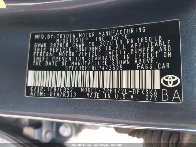 Toyota Corolla S Plus 2016 5YFBURHE8GP473629 Image 9