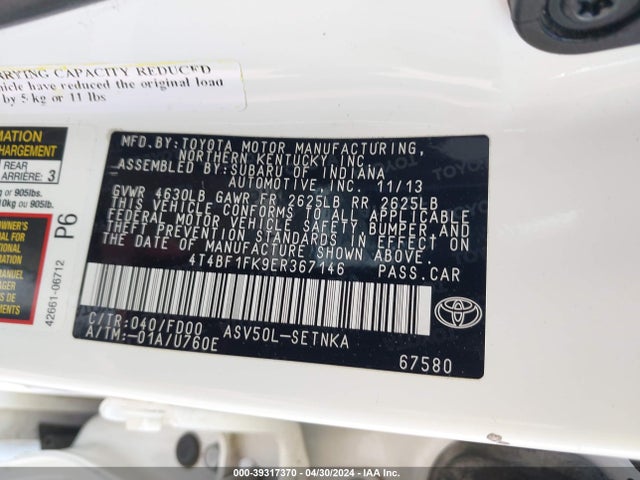 Toyota CAMRY LE 2014 4T4BF1FK9ER367146 Image 9