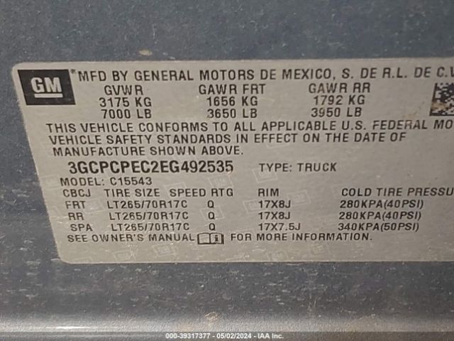3GCPCPEC2EG492535 Chevrolet Silverado 1500 Work Truck 1wt