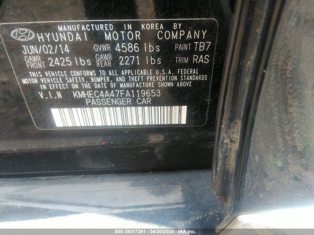 Hyundai Sonata Hybrid Limited 2015 KMHEC4A47FA119653 Image 9