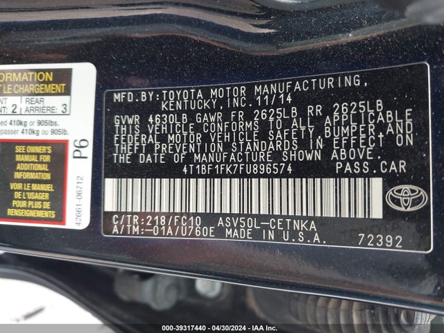 Toyota CAMRY LE 2015 4T1BF1FK7FU896574 Image 9