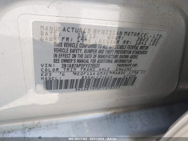 Nissan SENTRA S 2015 3N1AB7AP0FY378503 Image 9