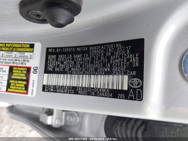 Toyota COROLLA LE 2017 2T1BURHE3HC914004 Image 9