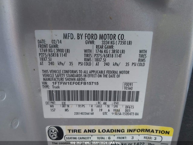 Ford F-150 Xlt 2014 1FTFW1EF0EFB15715 Image 9
