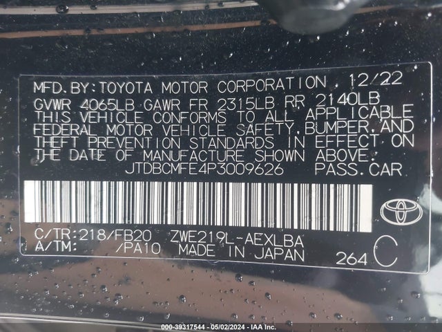 Toyota Corolla Hybrid Le 2023 JTDBCMFE4P3009626 Image 9