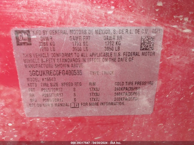 Chevrolet Silverado 1500 1lt 2015 3GCUKREC0FG400535 Image 9