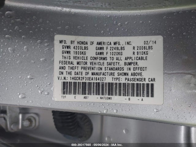 Honda ACCORD LX 2014 1HGCR2F30EA164027 Image 9