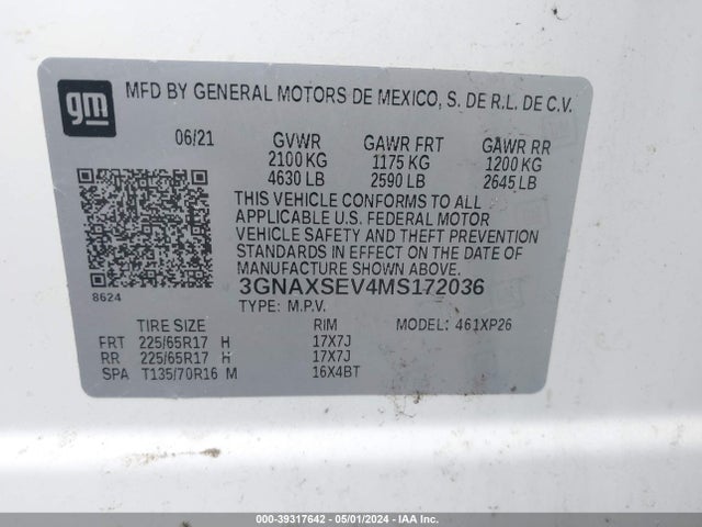 Chevrolet Equinox Awd Ls 2021 3GNAXSEV4MS172036 Image 9