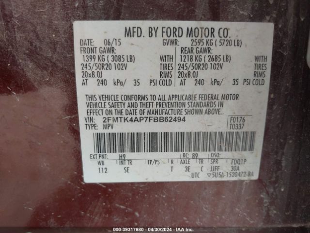 2FMTK4AP7FBB62494 Ford EDGE SPORT