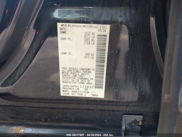 Nissan Altima 2.5 S 2015 1N4AL3AP0FC173832 Image 9