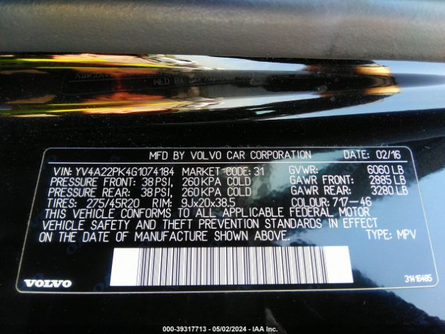 YV4A22PK4G1074184 Volvo Xc90 T6 Momentum