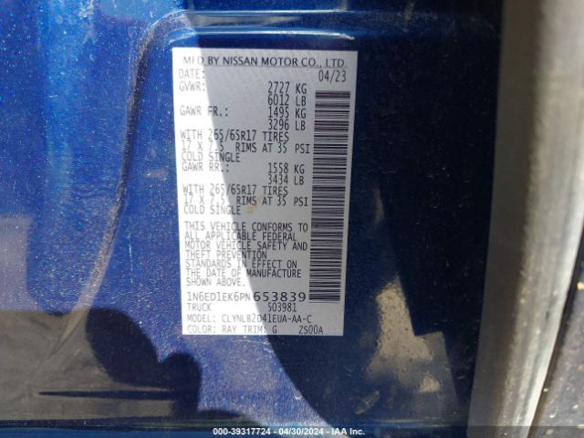 1N6ED1EK6PN653839 Nissan Frontier Sv 4x4