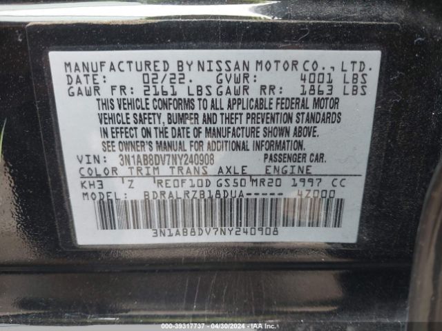 3N1AB8DV7NY240908 Nissan Sentra Sr Xtronic Cvt