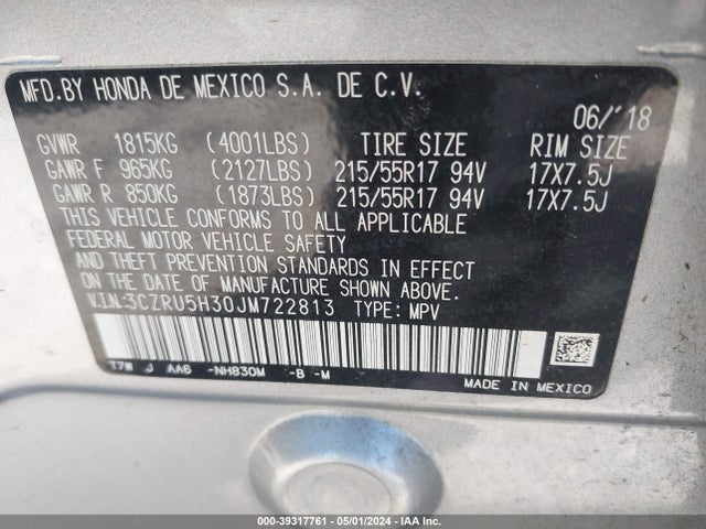 Honda HR-V LX 2018 3CZRU5H30JM722813 Image 9