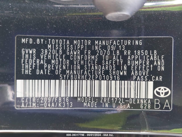 Toyota Corolla Le Plus 2014 5YFBURHE2EP010916 Image 9