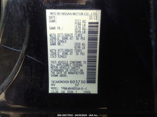5N1AA0NEXEN603730 Nissan Armada Platinum